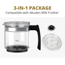 Load image into Gallery viewer, ABUDEN Milk Frother Glass Jug with Lid and Frothing Whisk 250ml Milk Foam Maker