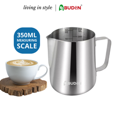 Load and play video in Gallery viewer, ABUDEN Milk Frothing Jug 350ml Pitcher Measurement Scale Stainless Steel Latte Milk Foam Pitcher Jug