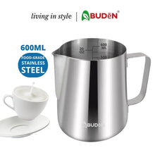 Load and play video in Gallery viewer, ABUDEN Milk Pitcher 600ml Frothing Jug Frothing Pitcher Frothing Cup Stainless Steel Milk Pitcher Milk Frothing Pitcher