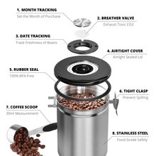 Load image into Gallery viewer, ABUDEN Coffee Bean Canister Stainless Steel Airtight Coffee Container Coffee Bean Container Coffee Powder Container