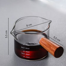 Load image into Gallery viewer, ABUDEN Double Mouth Espresso Measuring Glass Cup Wooden Handle Coffee Measuring Glass Transparent Coffee Glass Cup