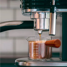 Load image into Gallery viewer, ABUDEN Double Mouth Espresso Measuring Glass Cup Wooden Handle Coffee Measuring Glass Transparent Coffee Glass Cup