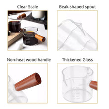 Load image into Gallery viewer, ABUDEN Double Mouth Espresso Measuring Glass Cup Wooden Handle Coffee Measuring Glass Transparent Coffee Glass Cup