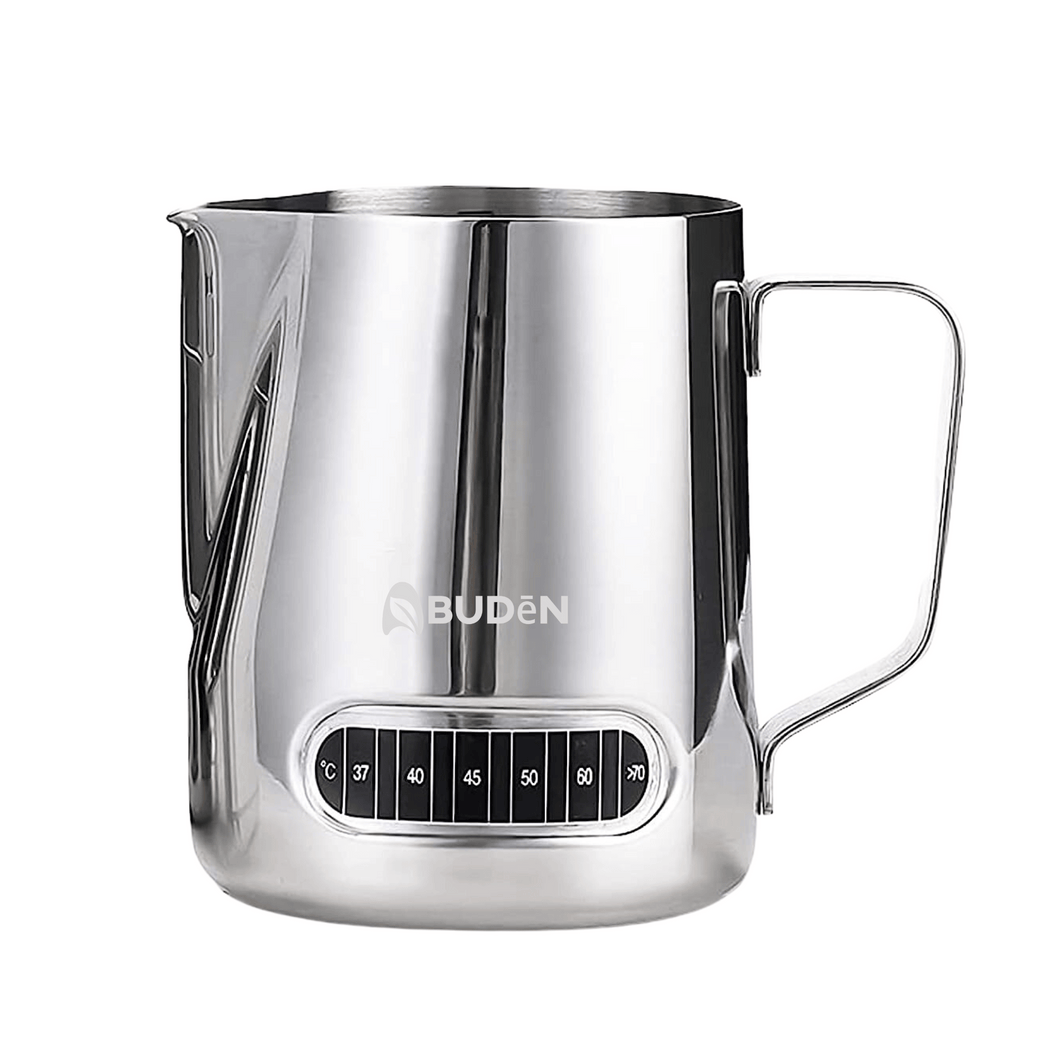 ABUDEN Thermometer Milk Pitcher 600ml Milk Frothing Pitcher Stainless Steel Thermometer Milk Jug