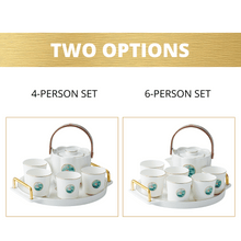 Load image into Gallery viewer, Abuden Porcelain Lotus Flower Chinese Tea Set Oriental Teaset with Serving Tray Gold White Teapot Cup Set 6 or 4 Person
