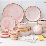 Marble Pink Ceramic Plate 10 inch Nordic Tableware Pinggan Mangkuk Seramik Rice Bowl Soup Spoon Sauce Plate Noodle Bowl