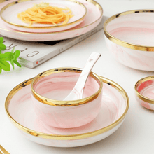 Load image into Gallery viewer, Marble Pink Ceramic Plate 10 inch Nordic Tableware Pinggan Mangkuk Seramik Rice Bowl Soup Spoon Sauce Plate Noodle Bowl

