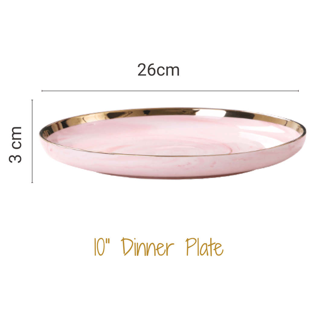 Marble Pink Ceramic Plate 10 inch Nordic Tableware Pinggan Mangkuk Seramik Rice Bowl Soup Spoon Sauce Plate Noodle Bowl
