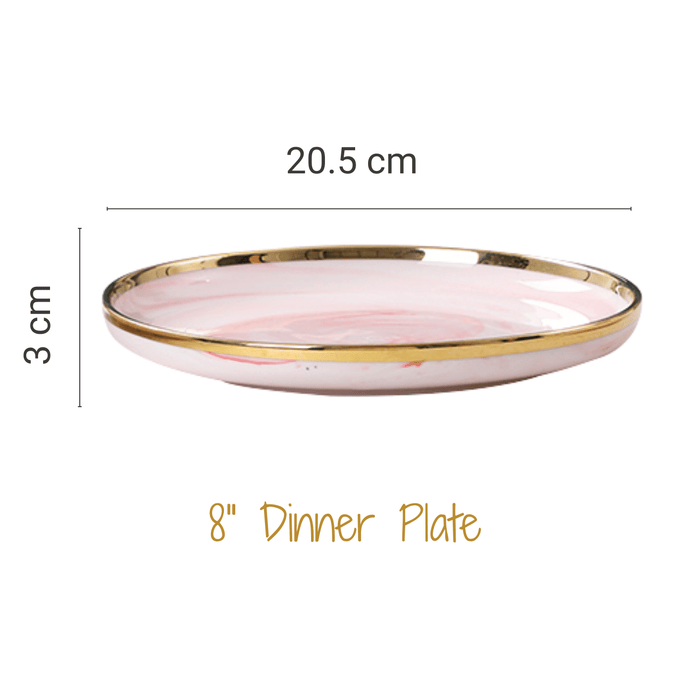 Marble Pink Ceramic Plate 10 inch Nordic Tableware Pinggan Mangkuk Seramik Rice Bowl Soup Spoon Sauce Plate Noodle Bowl