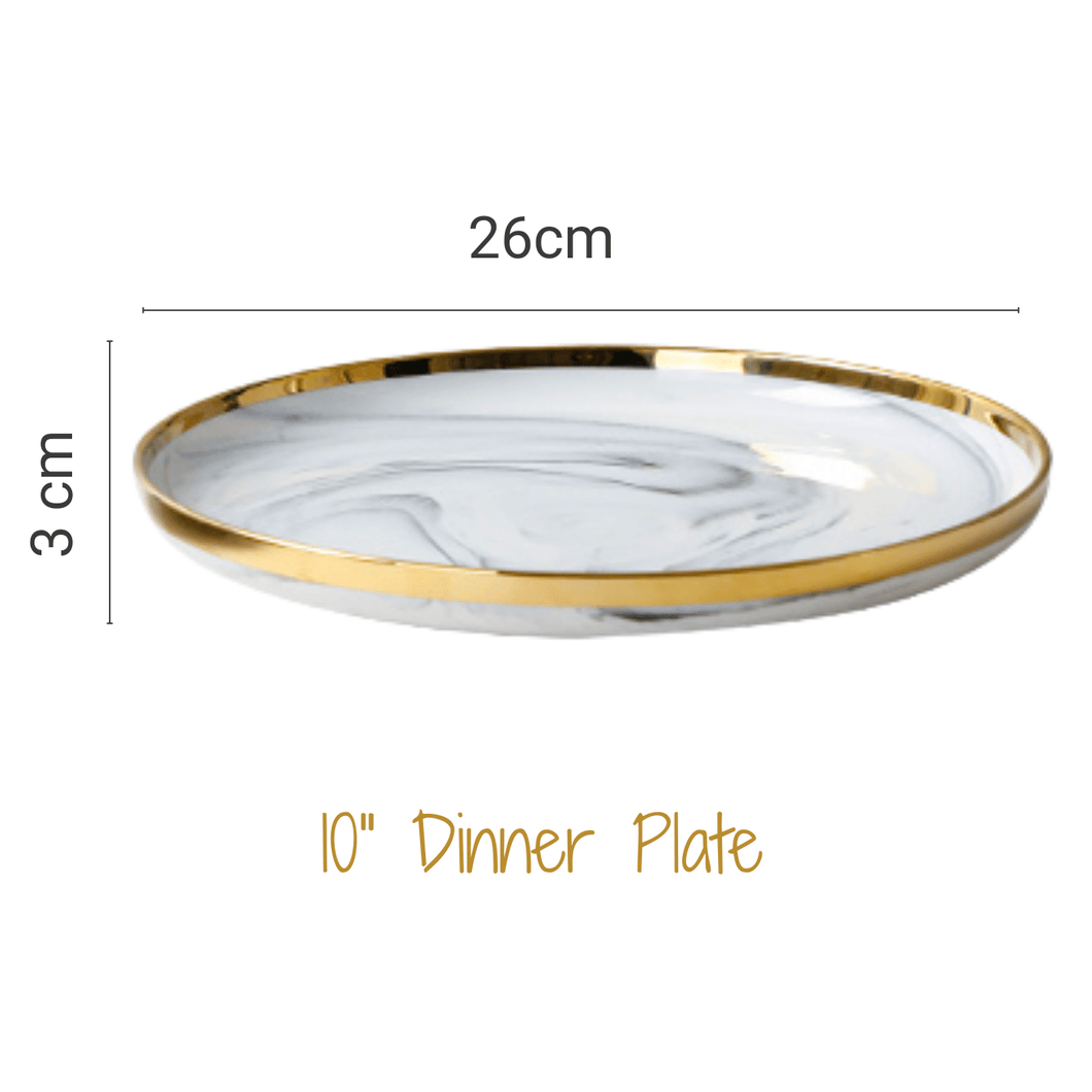 Marble White Ceramic Plate 10 inch Nordic Tableware Pinggan Mangkuk Seramik Rice Bowl Soup Spoon Sauce Plate Noodle Bowl
