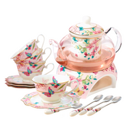 Butterfly English Tea Pot Set 4 Tea Set Cups Teapot Warmer Filter English Style Tea Set European Tea Cup English Style