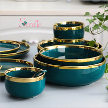 Load image into Gallery viewer, Dark Green Nordic Tableware Ceramic Dinner Plate 10 inch Pinggan Mangkuk Seramik Rice Bowl Spoon Sauce Plate Soup Bowl 8 inch
