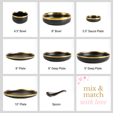 Load image into Gallery viewer, Black Nordic Tableware Ceramic Dinner Plate 10 inch Pinggan Mangkuk Seramik Rice Bowl Spoon Sauce Plate Soup Bowl 8 inch

