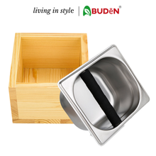 Load image into Gallery viewer, ABUDEN Coffee Knock Box Detachable Wooden Stainless Steel Knock Box Coffee Waste Bin Container Coffee Waste Storage
