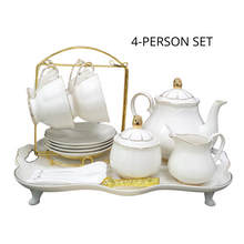 Load image into Gallery viewer, Signature Porcelain White Tea Set English Style White Gold Teapot Set White Teapot White Tea Cup White Serving Tray Milk Jug Sugar Bowl

