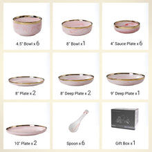 Load image into Gallery viewer, Seralle Marble Ceramic Tableware Set Pinggan Mangkuk Pink 26 Pieces Ceramic Dinnerware Set Pinggan Mangkuk Nordic Tableware

