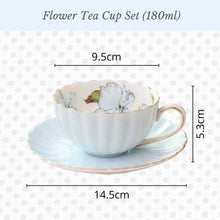Load image into Gallery viewer, Flower Tea Cup Set with Gold Stand Porcelain Cup Set Tea Set English Style Pastel Pink Yellow Blue Green English Cup Set
