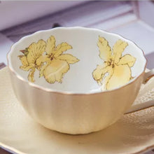 Load image into Gallery viewer, Seralle Flower Tea Cup Set with Gold Stand Porcelain Cup Set Tea Set English Style Pastel Pink Yellow Blue Green English Cup Set

