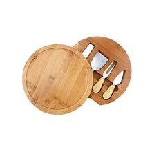 Load image into Gallery viewer, ABUDEN Oak Wood Cheese Board Round Cheese Board Knife Set Stainless Steel Cheese Knife Set Small Cheese Board Set
