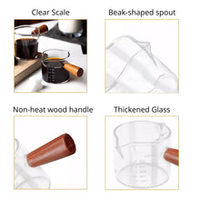 Load image into Gallery viewer, ABUDEN Double Mouth Espresso Measuring Glass Cup Wooden Handle Coffee Measuring Glass Transparent Coffee Glass Cup
