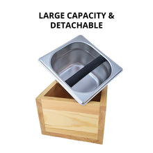 Load image into Gallery viewer, ABUDEN Coffee Knock Box Detachable Wooden Stainless Steel Knock Box Coffee Waste Bin Container Coffee Waste Storage

