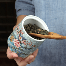Load image into Gallery viewer, Chinese Tea Canister Porcelain Ceramic Air Tight Container Oriental Floral Caddy Malaysia Tea Caddy Canister Airtight
