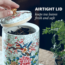 Load image into Gallery viewer, Chinese Tea Canister Porcelain Ceramic Air Tight Container Oriental Floral Caddy Malaysia Tea Caddy Canister Airtight
