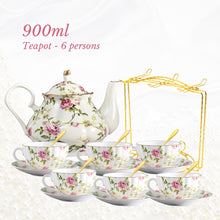 Load image into Gallery viewer, Seralle English Tea Pot Set Porcelain Pink Rose Tea Set English Style 900ml Large Teapot Set Tea Cup Set English Style
