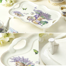 Load image into Gallery viewer, Porcelain Serving Tray English Style Flower Porcelain Platter Rectangular White Tray with Handle Large Tea Cup Tray
