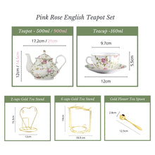 Load image into Gallery viewer, Seralle English Tea Pot Set Porcelain Pink Rose Tea Set English Style 900ml Large Teapot Set Tea Cup Set English Style
