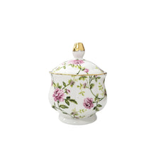 Load image into Gallery viewer, Porcelain Sugar Bowl Teaset English Style White Sugar Bowl with Lid Flower Sugar Jar Pink Rose Sugar Cube Jar Tea Set
