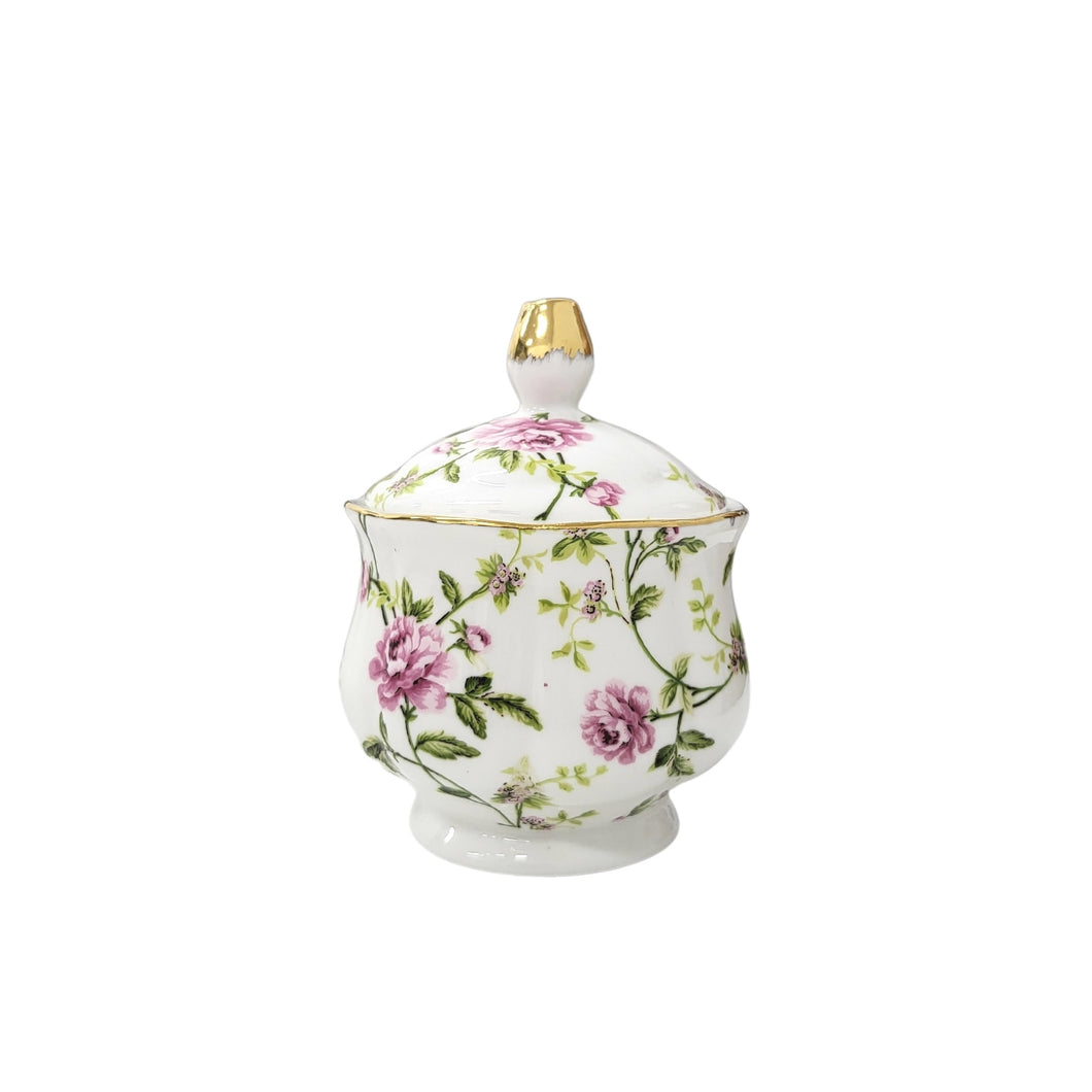 Porcelain Sugar Bowl Teaset English Style White Sugar Bowl with Lid Flower Sugar Jar Pink Rose Sugar Cube Jar Tea Set