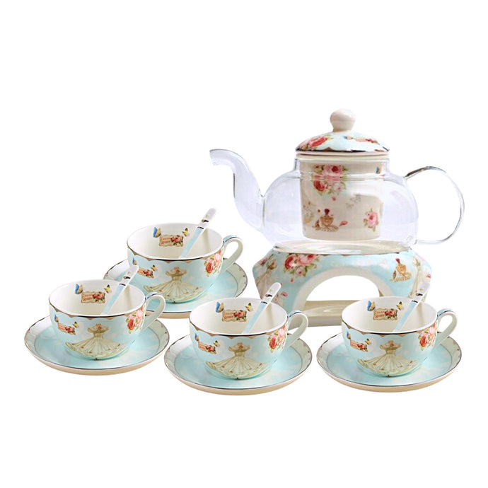 Princess English Tea Pot Set 4 Tea Set Cups Teapot Warmer Filter Set English Style Tea Set European Tea Cup English Style Set