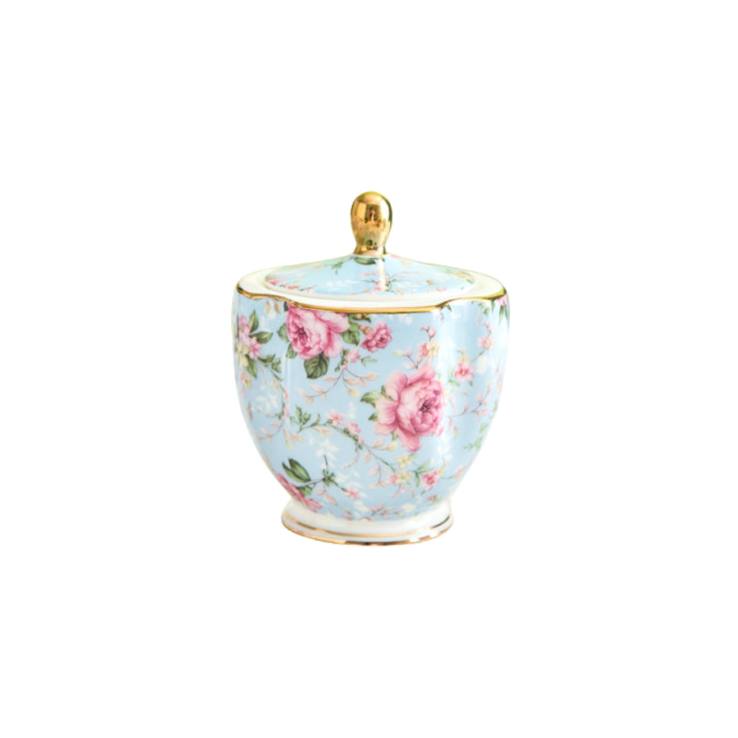 Porcelain Sugar Bowl Teaset English Style White Sugar Bowl with Lid Flower Sugar Jar Pink Rose Sugar Cube Jar Tea Set