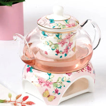 Load image into Gallery viewer, Seralle Butterfly English Tea Pot Set 4 Tea Set Cups Teapot Warmer Filter Set English Style European Tea Cup English Style Set
