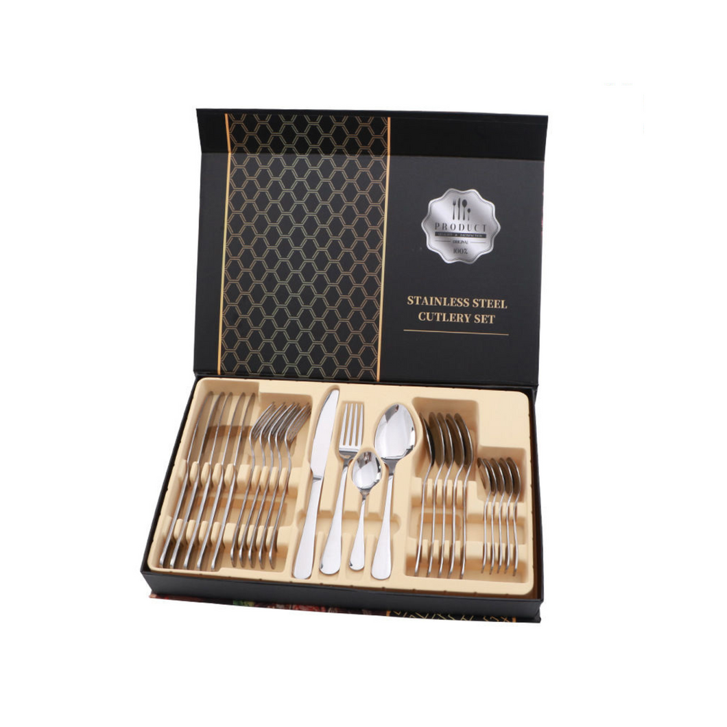 Dining Cutlery Set Gold Silver Flatware Set Stainless Steel Cutlery Set 24 Pieces Gold Spoon Knife Fork and Spoon Set