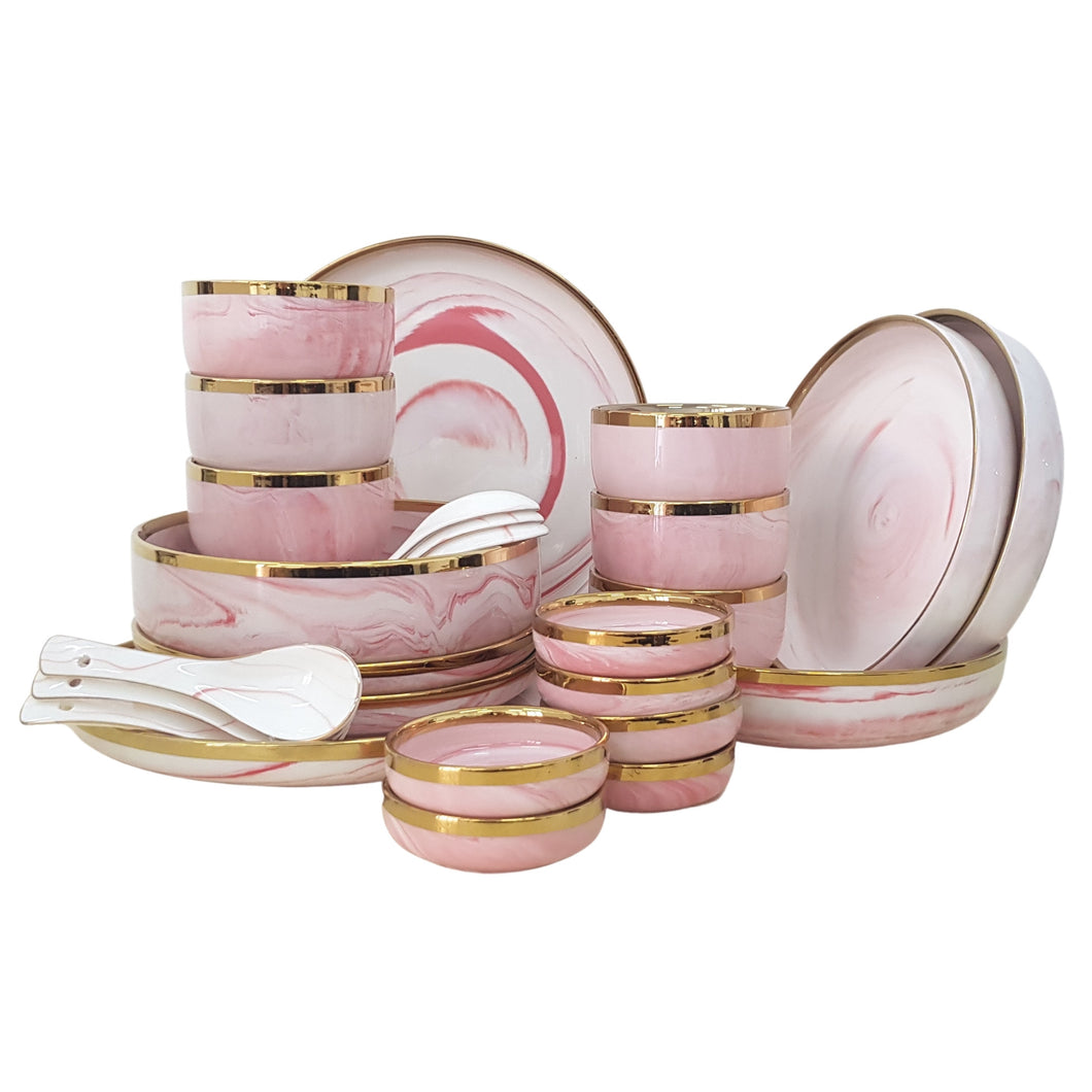 Seralle Marble Ceramic Tableware Set Pinggan Mangkuk Pink 26 Pieces Ceramic Dinnerware Set Pinggan Mangkuk Nordic Tableware