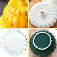 Load image into Gallery viewer, Seralle Ceramic Bowl with Lid Pumpkin Style Serving Bowl Egg Custard Bowl Dessert Cup with Lid Soup Bowl with Cover
