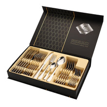 Load image into Gallery viewer, Dining Cutlery Set Gold Silver Flatware Set Stainless Steel Cutlery Set 24 Pieces Gold Spoon Knife Fork and Spoon Set
