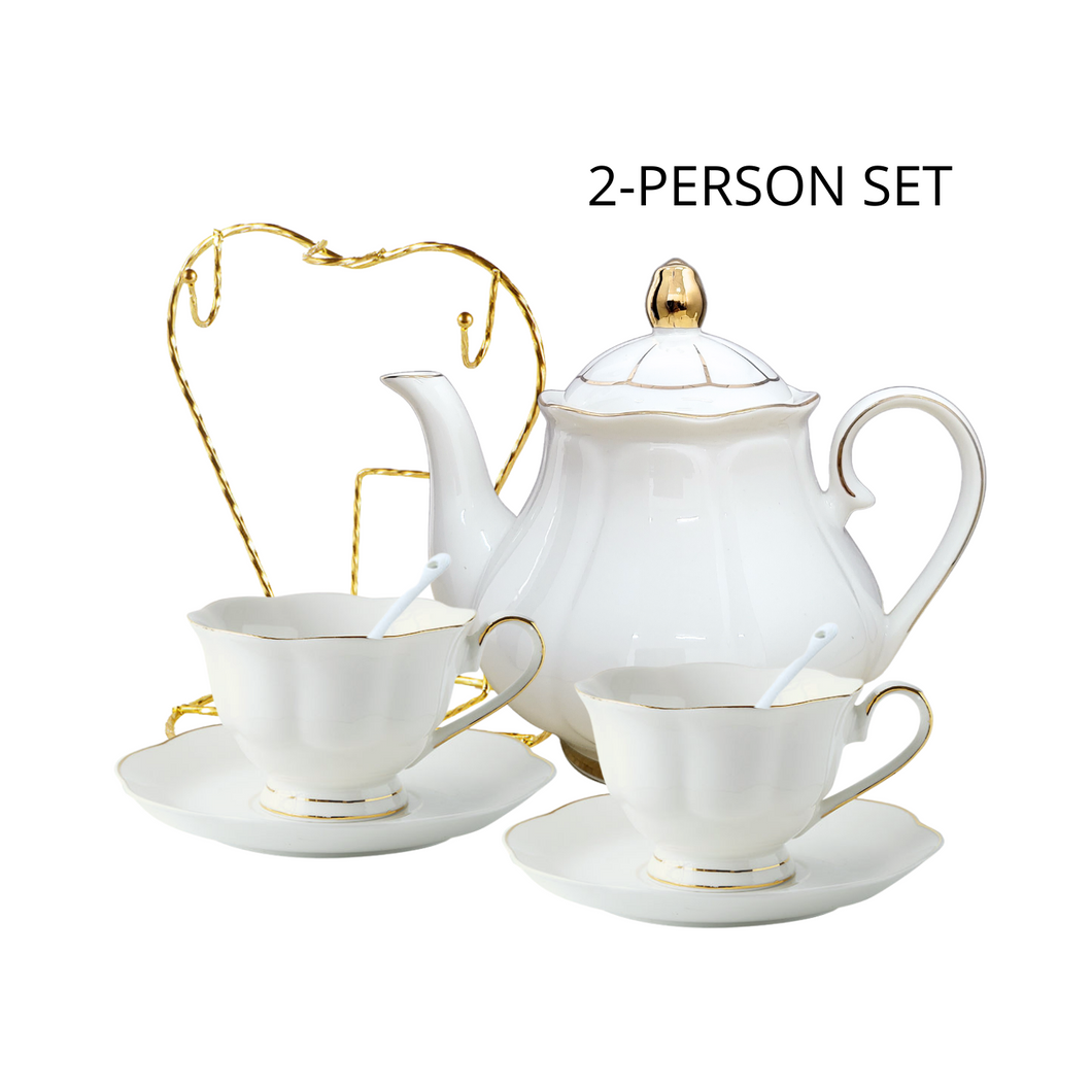 Signature Porcelain White Tea Set English Style White Gold Teapot Set White Teapot White Tea Cup White Serving Tray Milk Jug Sugar Bowl