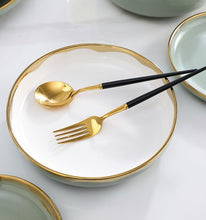 Load image into Gallery viewer, Light Green Nordic Tableware Ceramic Dinner Plate 10 inch Pinggan Mangkuk Seramik Rice Bowl Spoon Sauce Plate Soup Bowl 8 inch

